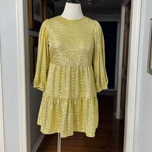 Julie Brown NYC Gold Metallic Tiered Allan Dress Size Small NWT